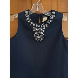 Crewcuts J. Crew Jeweled Dress Girls 7 Navy Sleeveless Side Pockets‎ Party XMAS